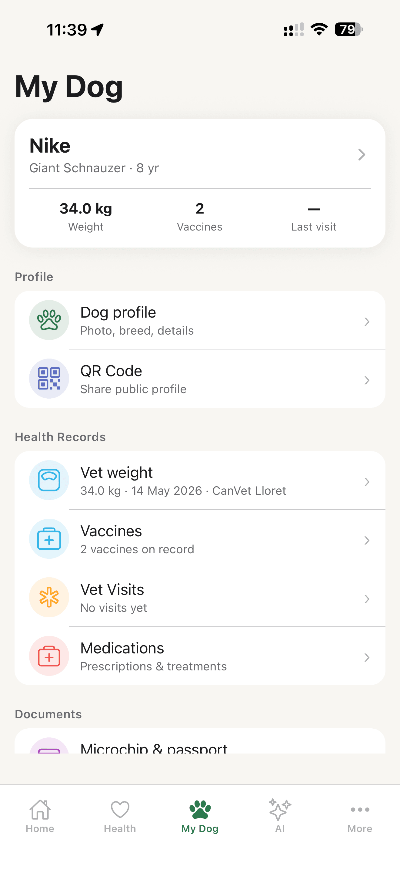 DogOS My Dog screen